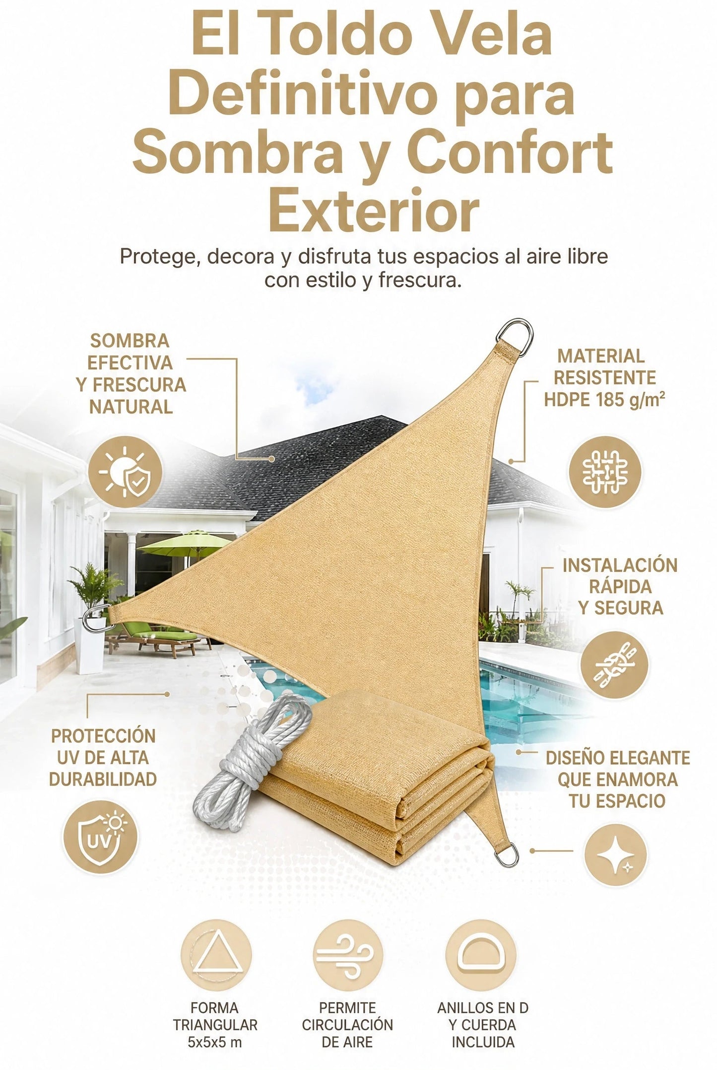Toldo Vela Triangular 5x5x5 Metros