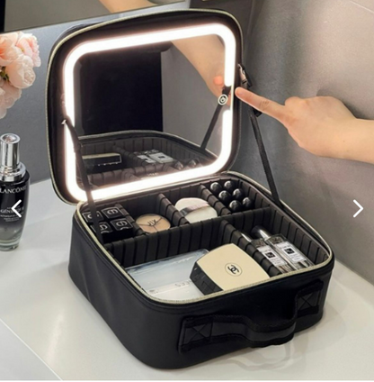 COSMETIQUERA CON ESPEJO Y LUZ LED