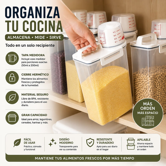 Promo 2X1 Contenedor Organizador Hermetico Con Tapa Medidora