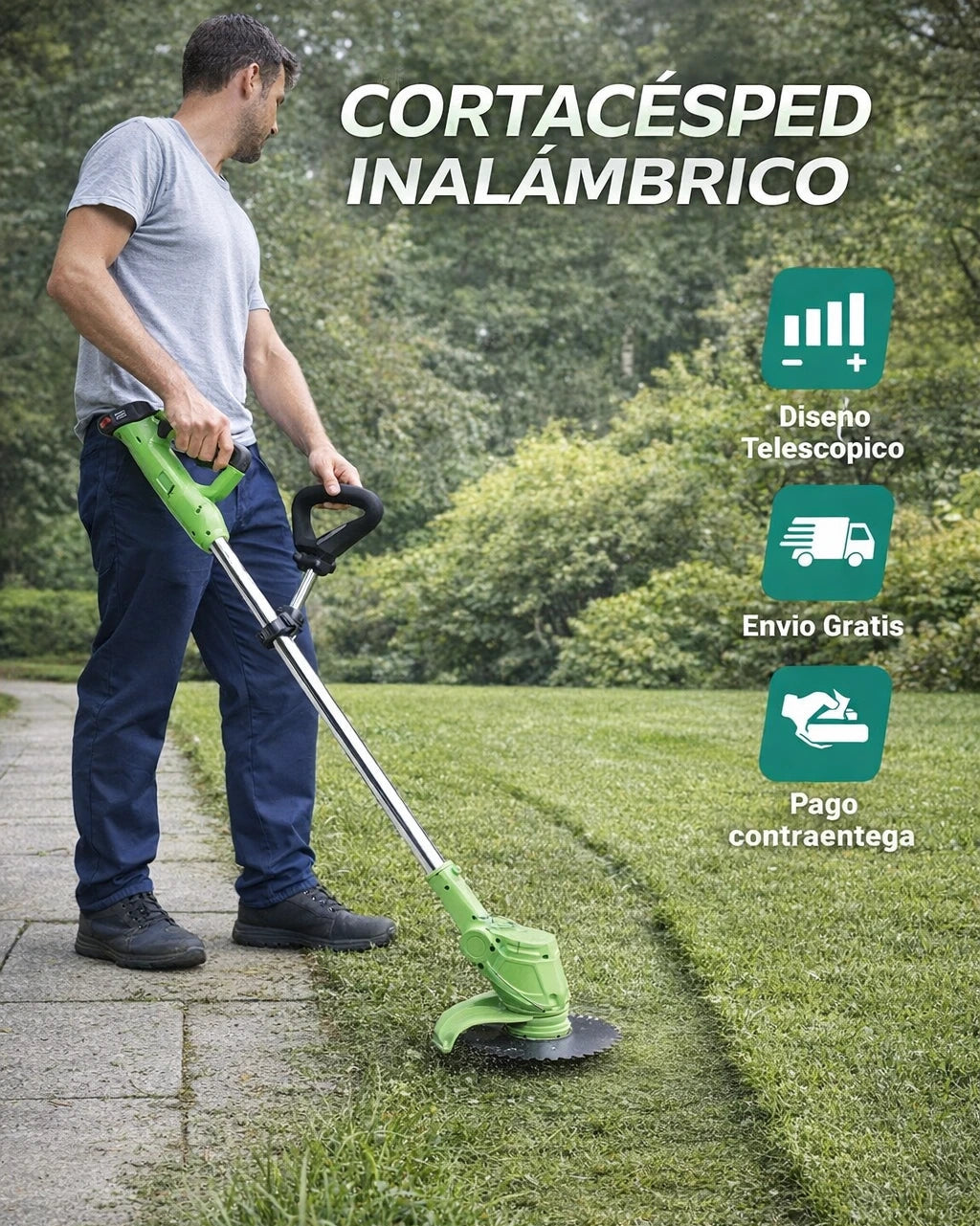 🌿 CORTACÉSPED INALÁMBRICO (88V – 2 BATERÍAS🎁)