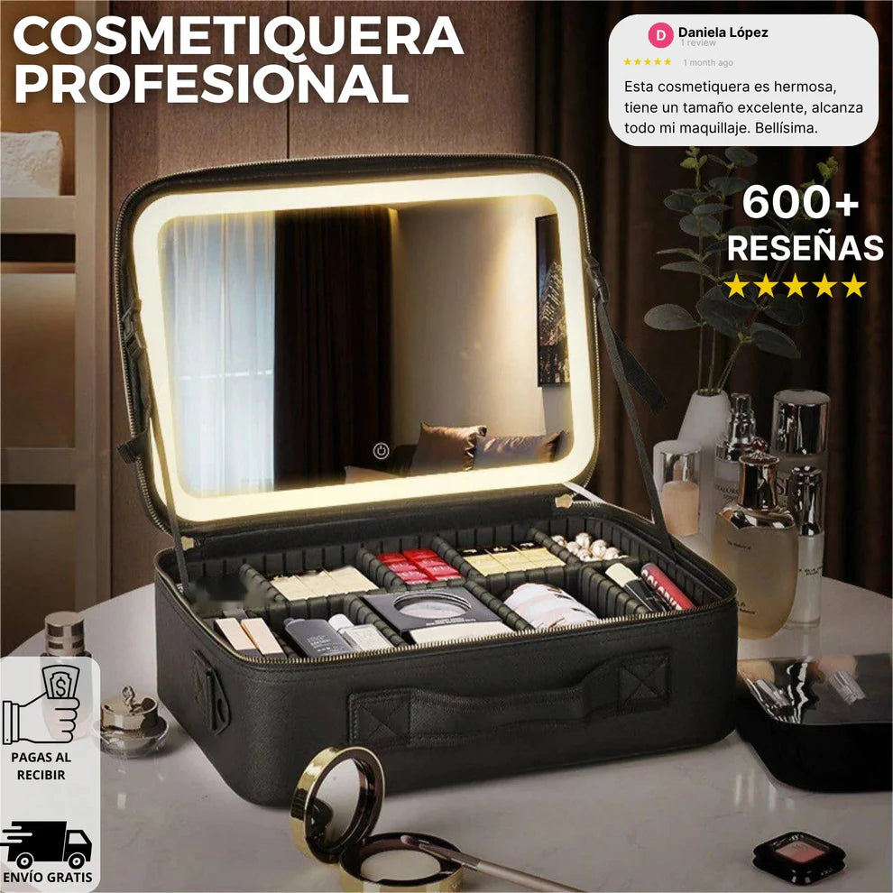 COSMETIQUERA CON ESPEJO Y LUZ LED