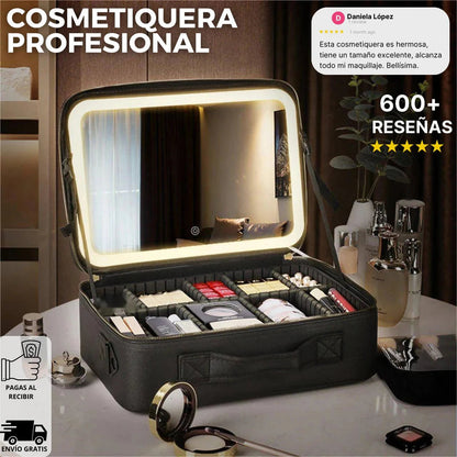 COSMETIQUERA CON ESPEJO Y LUZ LED