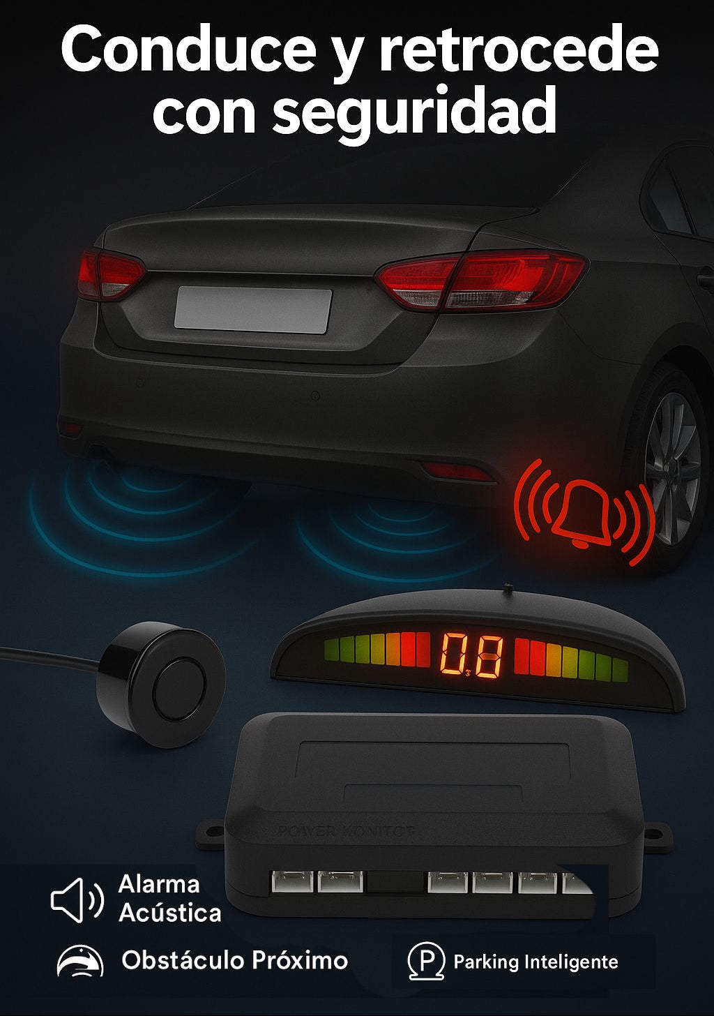 AutoGuard™🛡️ | Kit Radar de Reversa para Carro con 4 Sensores y Display LED