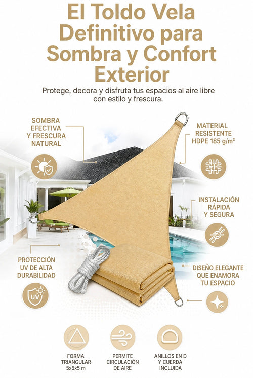 Toldo Vela Triangular 5x5x5 Metros