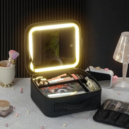 COSMETIQUERA CON ESPEJO Y LUZ LED