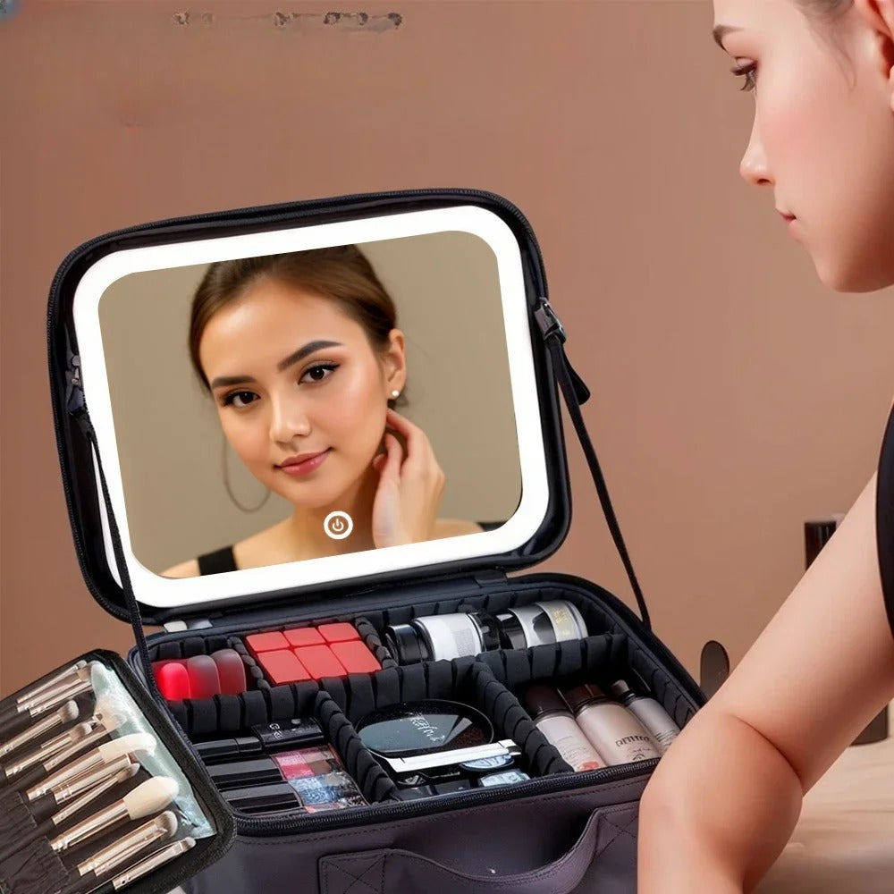 COSMETIQUERA CON ESPEJO Y LUZ LED